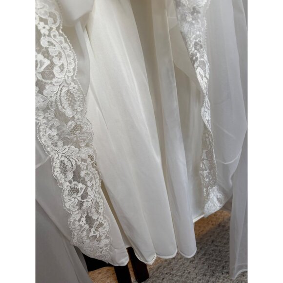 Vtg Shadow Line Nylon Ivory White Lace Maxi Intimate Sheer Slip Dress & Robe PS - Picture 15 of 16